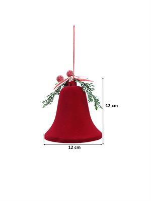 Yılbaşı Ağaç Süsü Kadife Çan Dekoratif Süsleme Aksesuarı Bordo 12 cm