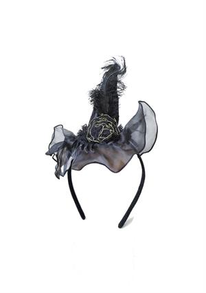 Cadı Şapkalı Halloween Parti Tacı Tüllü Tüylü Cadılar Bayramı Aksesuarı Siyah