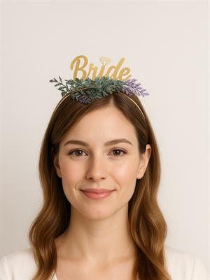 Bride Altın Pleksi Taç Lavanta Çiçekli Bekarlığa Veda Parti Tacı