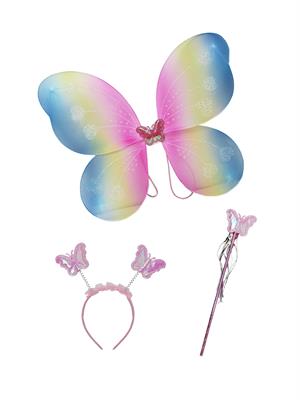 Kelebek Kanatlı Set Kanat Taç Asa Seti Parti Kostüm Aksesuarı Renkli