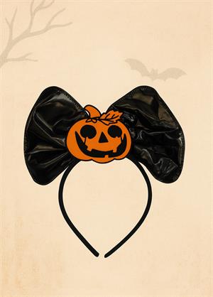 Cadılar Bayramı Fiyonklu Balkabaklı Taç Halloween Parti Aksesuarı Siyah