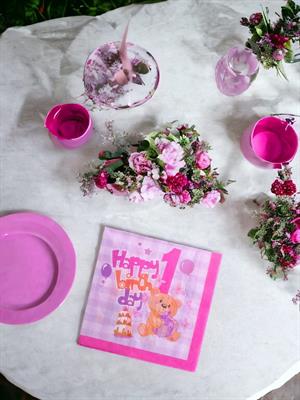 1 Yaş Peçete Happy Birthday Yazılı Kız Çocuk Peçete Pembe