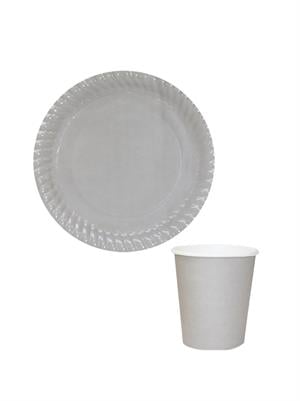 Karton Tabak Bardak Set Gümüş 8li