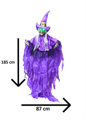 Cadılar Bayramı Cadı Figürlü Asılabilir Halloween Hareketli Işıklı Parti Dekoru Mor 185 cm