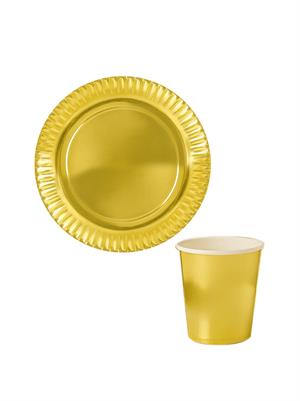 Karton Tabak Bardak Set Altın 8li