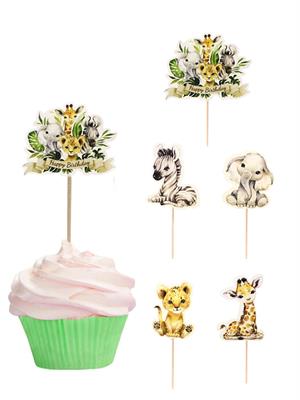 Safari Temalı Kürdan Sevimli Hayvan Figürlü Pasta Süsü Cupcake Kürdanı 10lu