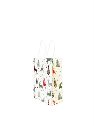 Yılbaşı Temalı Desenli Karton Çanta Hediye Çanta Seti Beyaz – 12 Parça 16x22x8 cm
