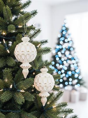 Yılbaşı Ağaç Süsü Retro Altın Eskitme Detaylı Sarkıt Beyaz Gold 16 cm 2li Set
