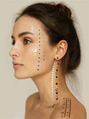 Metalik Geçici Dövme Seti Minimal Chic Desenler Siyah Altın Gümüş