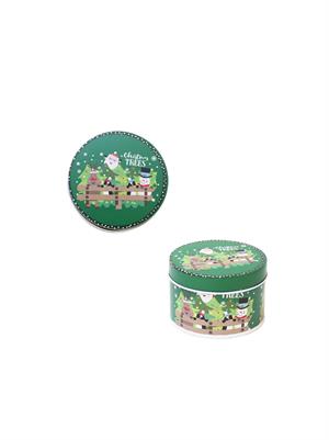 Yılbaşı Temalı Mini Yuvarlak Teneke Kutu Kardan Adam Desenli Yeşil 5 cm