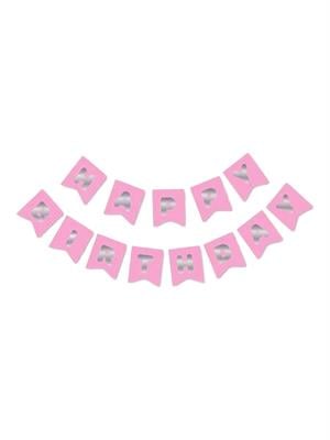 Happy Birthday Yazı Doğum Günü Banner Pembe Gümüş