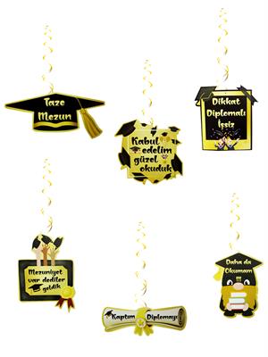 Mezuniyet Süsü Tavan Sarkıt Süsü Dekoratif Süs 6lı Gold