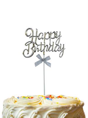 Happy Birthday Yazılı Doğum Günü Pasta Süsü Gümüş