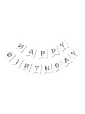 Happy Birthday Yazı Doğum Günü Banner Beyaz Gümüş