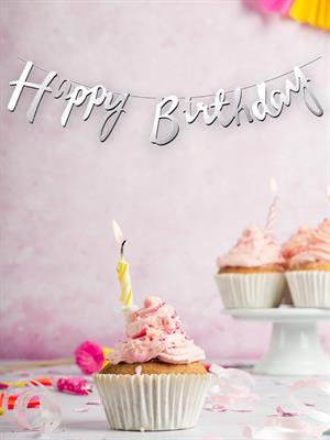 Happy Birthday Kaligrafi Banner Gümüş