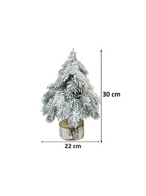 Yılbaşı Karlı Mini Ağaç Doğal Kütük Tabanlı Dekoratif Çam Ağacı 30 cm