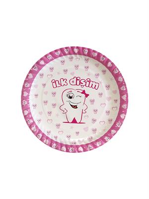 İlk Dişim Temalı Karton Tabak Bardak Set Pembe 8li