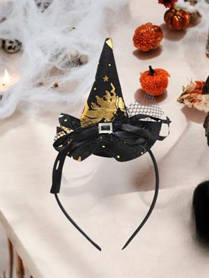 Cadı Şapkalı Halloween Parti Tacı Tüllü Cadılar Bayramı Aksesuarı Siyah