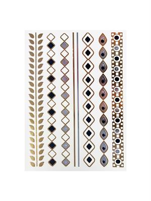 Metalik Geometrik Desen Geçici Dövme Seti Siyah Altın Gümüş