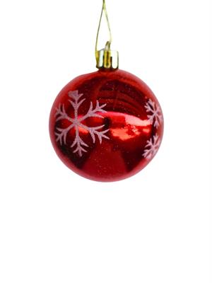 Yılbaşı Topu Kar Tanesi Desenli Yılbaşı Ağacı Süsü Kırmızı 6 cm 6'lı