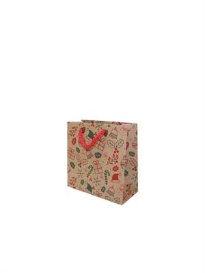 Yılbaşı Hediye Çantası Desenli Kraft Karton Çanta 11X11 cm 25li