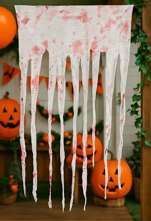 Halloween Cadılar Bayramı Kanlı Saçak Perde Beyaz