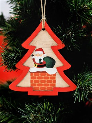 Yılbaşı Ağaç Süsü Ahşap Noel Babalı Çam Ağacı 
