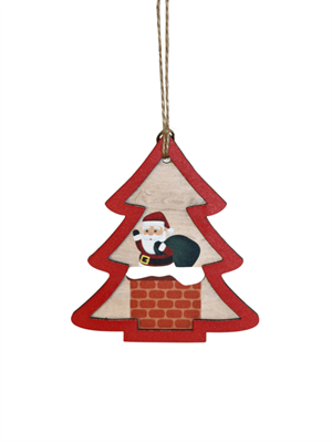 Yılbaşı Ağaç Süsü Ahşap Noel Babalı Çam Ağacı 