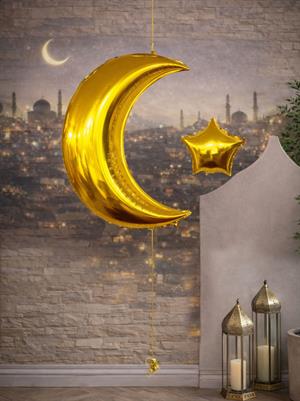 Altın Ay Yıldız Folyo Balon – Ramazan Dekorasyon Süsü 86 cm