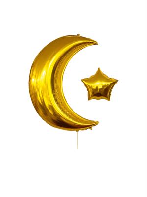 Altın Ay Yıldız Folyo Balon – Ramazan Dekorasyon Süsü 86 cm