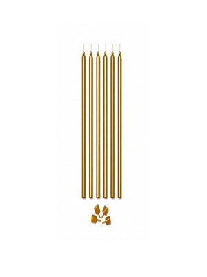 Metalik Altın Uzun Pasta Mumu Doğum Günü Mumu 6lı
