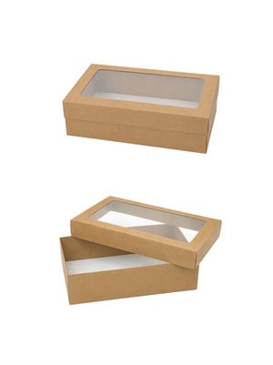 Asetat Pencereli Kraft Kutu Karton Hediye Kutusu 25X40X10 Cm