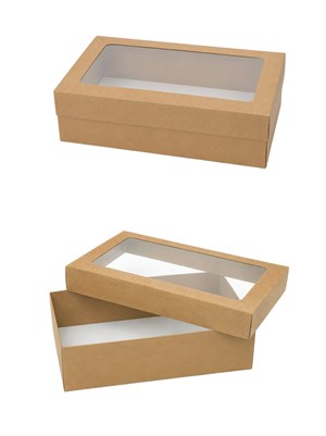 Asetat Pencereli Kraft Kutu Karton Hediye Kutusu 19X30X9 Cm