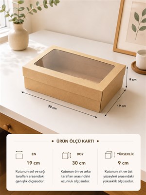 Asetat Pencereli Kraft Kutu Karton Hediye Kutusu 19X30X9 Cm