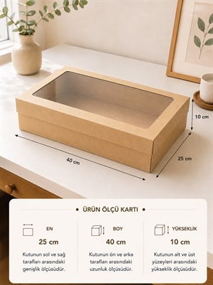 Asetat Pencereli Kraft Kutu Karton Hediye Kutusu 25X40X10 Cm