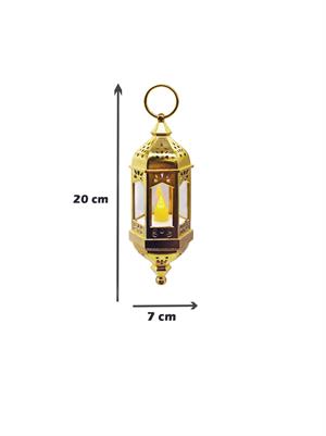 Asılabilir Ramazan Temalı Led Işıklı Pilli Dekoratif Fener – Altın 20 cm
