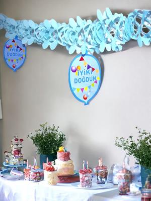 Kağıt Zincir İyi Ki Doğdun Doğum Günü Parti Süsü Mavi 24lü