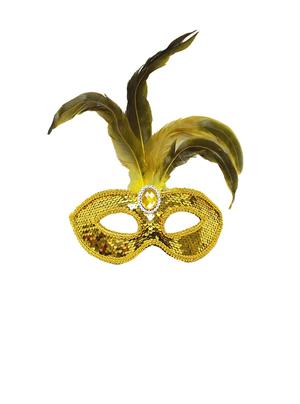 Tüylü Parti Maskesi Payet Pullu Maske Balo Parti Kostüm Aksesuarı Gold