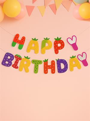 Renkli Meyve Temalı Happy Birthday Yazı Banner Doğum Günü Parti Süsü 