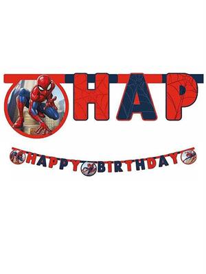 Spiderman Temalı Happy Birhtday Yazı Banner Doğum Günü Parti Süsü