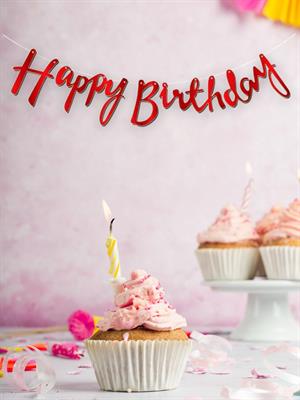 Happy Birthday Kaligrafi Banner Kırmızı