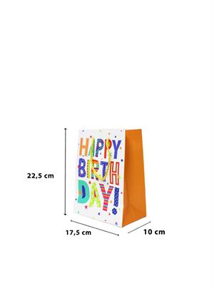 Karton Çanta Happy Birthday Yazılı Alışveriş Çantası Hediye Çantası Beyaz 22 cm