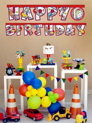 Trafik Temalı Happy Birhtday Yazı Banner Doğum Günü Parti Süsü
