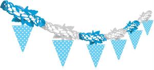 Kağıt Zincir Bayrak Parti Süsü Mavi Puantiyeli  24lü