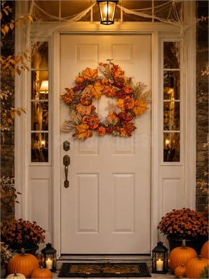 Balkabaklı Dekoratif Halloween Kapı Süsü 48 cm – Cadılar Bayramı ve Sonbahar Dekoru