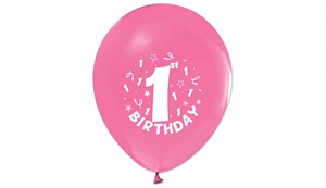 Baskılı Balon ' 1 Yaş' Pembe Happy Bırthday 10 'Lu