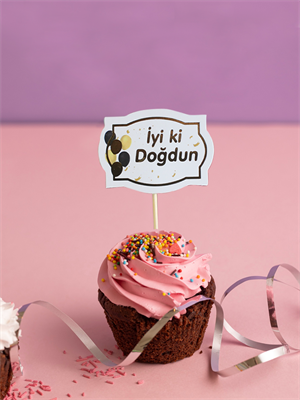 İyi Ki Doğdun Kürdan Cupcake Kürdanı Pasta Süsü Beyaz Gold 10Lu