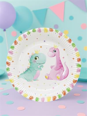 Sevimli Dinozor Temalı Tabak Karton Doğum Günü Tabağı 8li