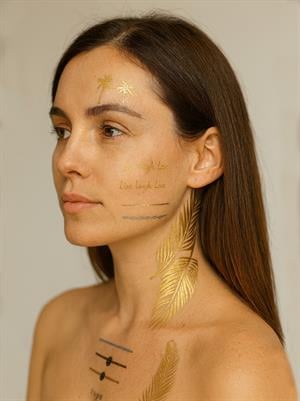 Metalik Tropikal Deniz Esintisi Geçici Dövme Seti  Altın Gümüş