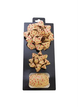  Hediye Paketleme Seti Kağıt Fiyonk ve Kurdele Kraft-Kırmız 3lü